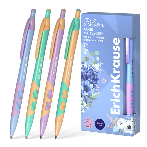 Ручка шариковая автоматическая ErichKrause® XR-30 Matic&Grip Pastel Bloom 0.7мм., синий 61084