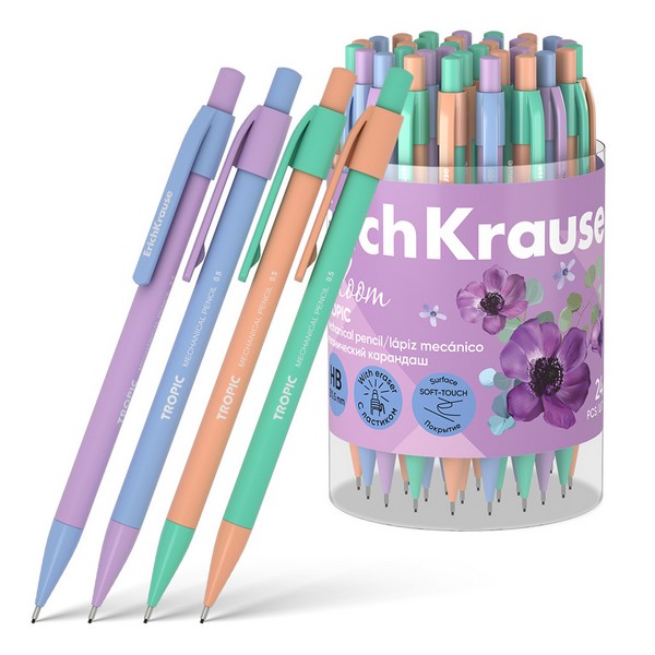 Карандаш мех. ErichKrause Tropic Pastel Bloom 0.5 мм, НВ (в тубусе по 24 шт.) 60748
