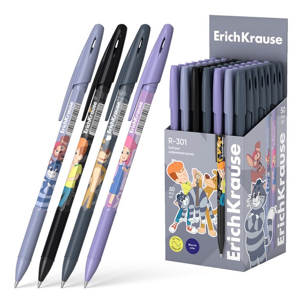 Ручка шариковая ErichKrause® R-301 Stick&Grip Простоквашино 0.7, цвет чернил синий 61003