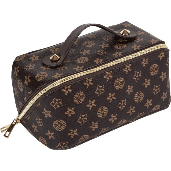 Пенал-косметичка "deVENTE. Monogram" 24x12x12 см, прямоугольный для 150 предметов, на молнии, внутренние карманы и отделения, со складной ручкой для переноски, искусственная кожа до -40C с антивандальной фактурой, с подкладом из эко кожи, коричневый 7029461