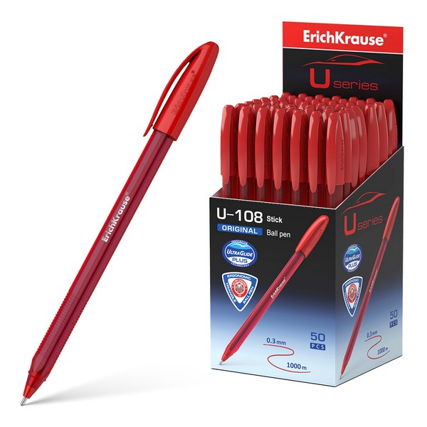 Ручка шариковая ErichKrause® U-108 Stick Original 1.0, Ultra Glide Technology, цвет чернил красный (в коробке по 50 шт.) 47597