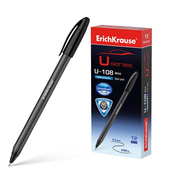 Ручка шариковая ErichKrause® U-108 Stick Original 1.0, Ultra Glide Technology, цвет чернил черный (в коробке по 12 шт.) 53739