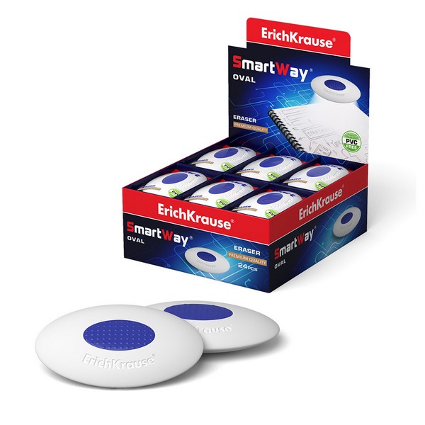 Ластик с пластиковым держателем (с центровкой) ErichKrause SmartWay® Oval (в пакете с европодвесом) (в коробке по 24 шт.) 45532