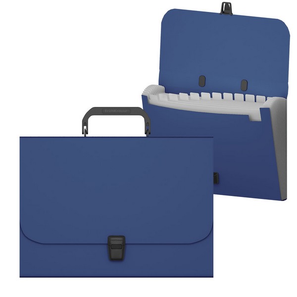 Портфель пластиковый ErichKrause Matt Classic, с 12 отделениями, A4, синий (в пакете по 1шт.) 50438