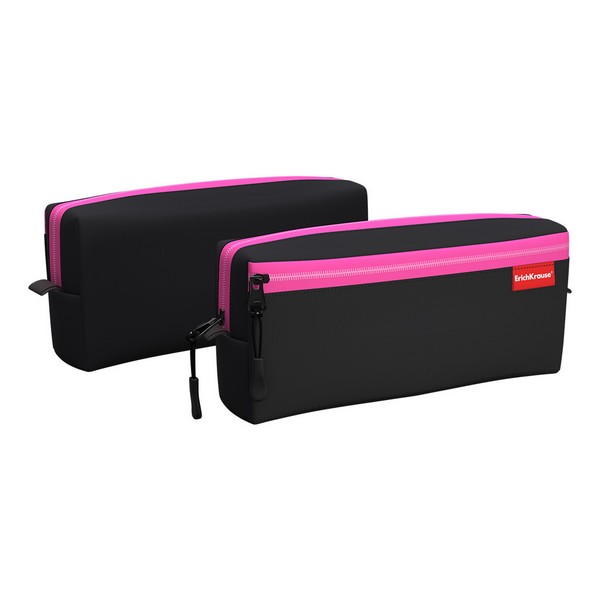 Пенал квадро c двумя отделениями ErichKrause 210x100x50мм Black&Pink 48999