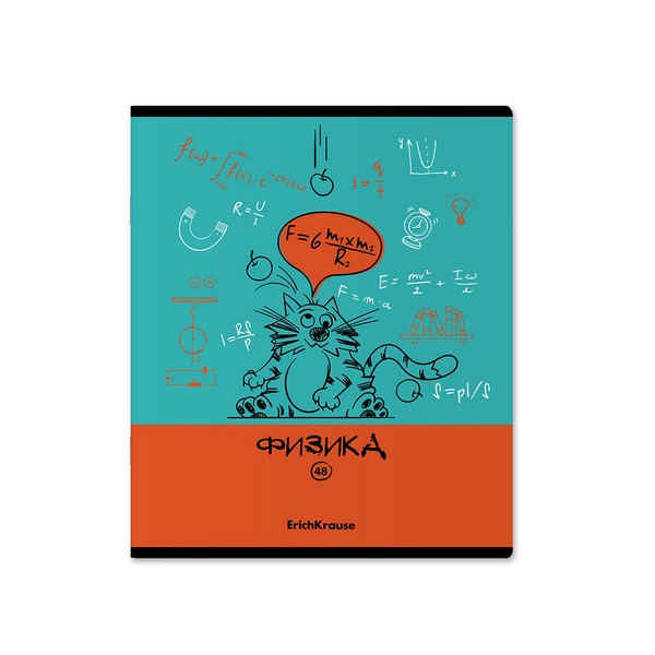 Тетрадь общая ученическая с пластиковой обложкой на скобе ErichKrause Котоформулы, ФИЗИКА, 48 листов, клетка 048055254-59508