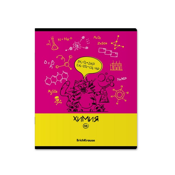 Тетрадь общая ученическая с пластиковой обложкой на скобе ErichKrause Котоформулы, ХИМИЯ, 48 листов, клетка 048055254-59509