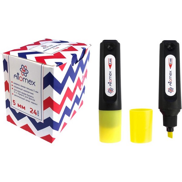 Текстовыделитель "Attomex" плоский корпус, скошенный наконечник, ширина линии 1-5 мм, желтый, в картонном дисплее 5045351
