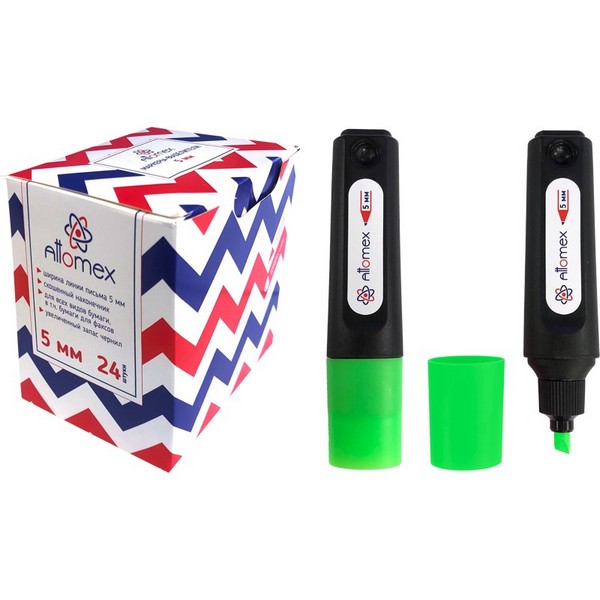 Текстовыделитель "Attomex" плоский корпус, скошенный наконечник, ширина линии 1-5 мм, зеленый, в картонном дисплее 5045352