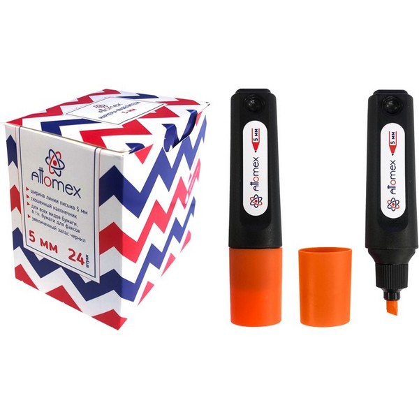 Текстовыделитель "Attomex" плоский корпус, скошенный наконечник, ширина линии 1-5 мм, оранжевый, в картонном дисплее 5045353