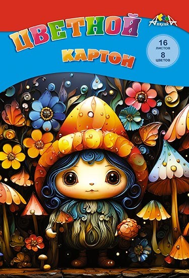 Набор цветного  картона фА4 8цв. 16л. "Сказочная малышка", Апплика С2421-22