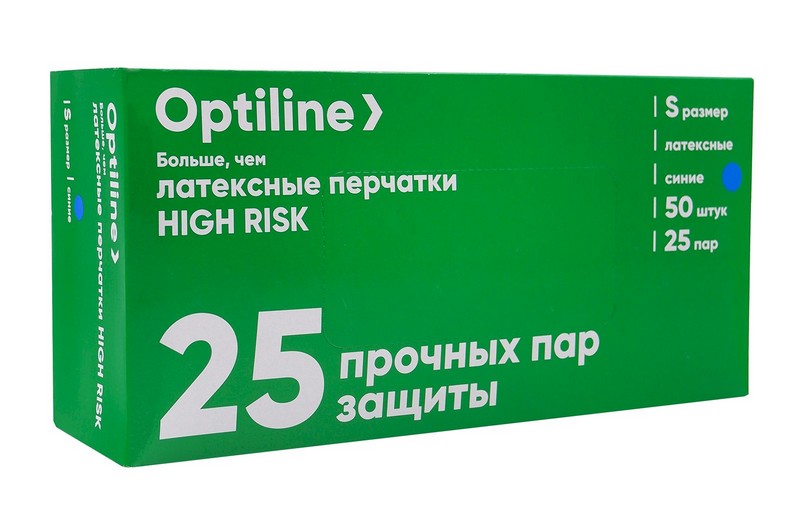 Перчатки латексные High Risk Optiline (13 гр) 25 пар (50 штук) (S) *50/500 27-2592