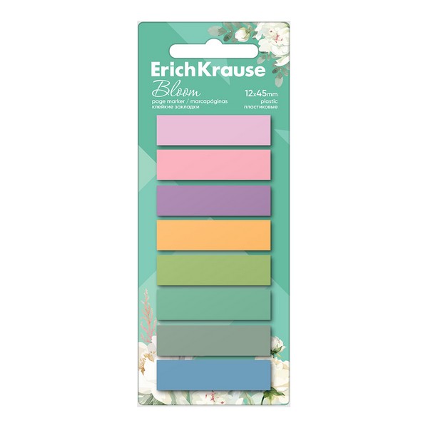 Клейкие закладки пластиковые ErichKrause Pastel Bloom, 12х45 мм, 160 листов, 8 цветов 61560
