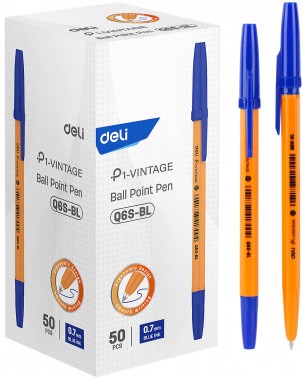 Ручка шар. Deli P1-Vintage синяя, 0.7 мм, корпус оранжевый EQ6S-BL