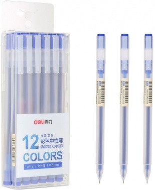 Ручка гел. Deli 0.5мм, синяя корпус прозрачный (12/144) A119-BL