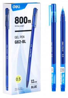 Ручка гел. Deli MaX 0.5мм, синяя корпус синий (12/144) EG62-BL
