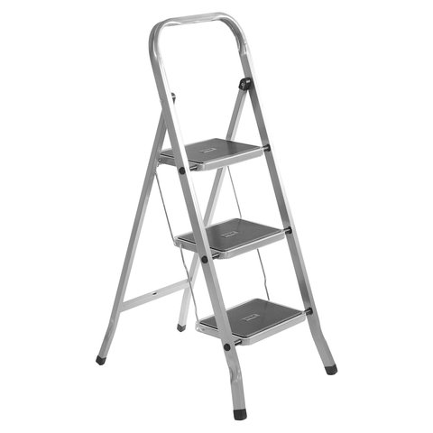 Стремянка стальная КЛАСС ПЛЮС, 3 ШИРОКИЕ СТУПЕНИ 20х30 см, верхняя площадка 69 см, до 120 кг 123303 605743