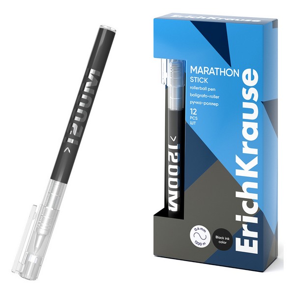 Ручка-роллер ErichKrause Marathon Stick 0.5, цвет чернил черный (в коробке по 12 шт.) 62111