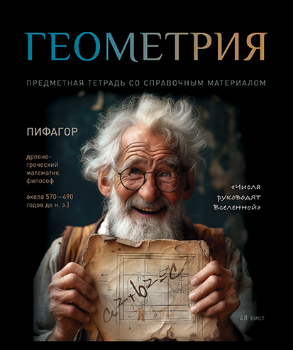 Тетрадь 48л. кл., спр. мат., "№1. Геометрия" Стандарт 4+1+УФ Сплошной, ПБЗФ (5/50) 023973