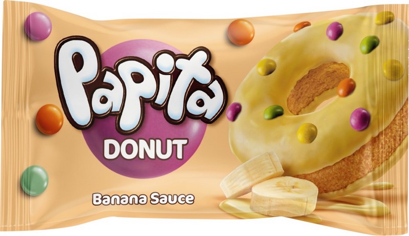 Пончик PAPITA DONUT с какао глазурью, банановой начинкой и цветным драже 40гр (24) / 2024-10-13 