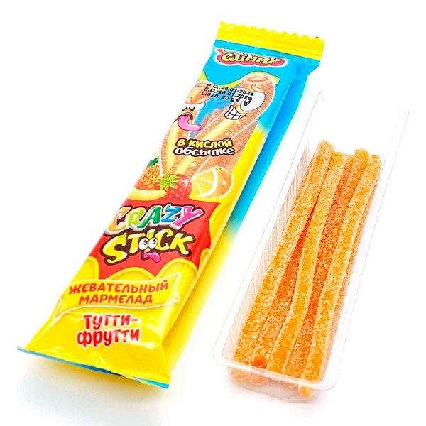Жевательный мармелад в кислой обсыпке «CRAZY GUMMY CRAZY STICK» со вкусом тутти-фрутти 20гр (24) / 2026-01-26