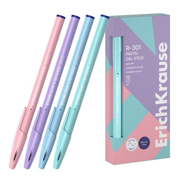 Ручка гелевая ErichKrause R-301 Gel Stick Pastel 0.5, цвет чернил синий (в коробке по 12 шт.) 61289