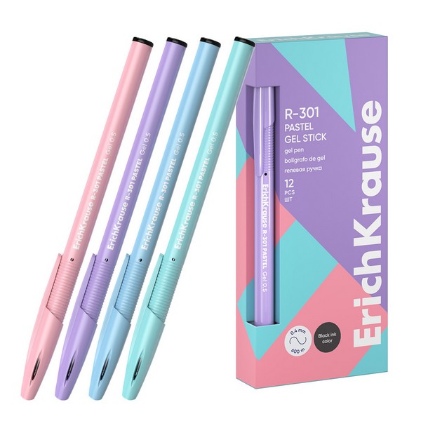 Ручка гелевая ErichKrause R-301 Gel Stick Pastel 0.5, цвет чернил черный (в коробке по 12 шт.) 61293