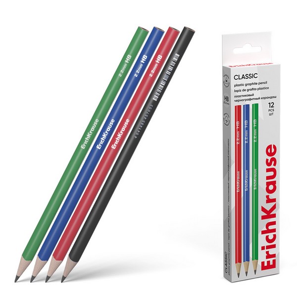 Карандаш чернографитный пластиковый ErichKrause Classic triangle, трехгранный, HB 60698