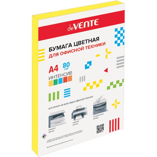 Бумага д/ксер. цветная "deVENTE. Intensive" фA4 100 л, 80 г/м, интенсив желтый, в пластиковом пакете 2072213