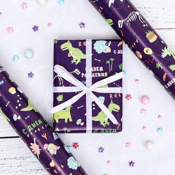 Бумага упаковочная,глянцевая "Динозаврик", 70 х 100 см, 1 лист 9541208 9541208