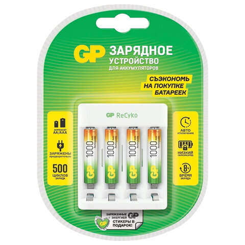 Зарядное устройство с аккумуляторными батарейками Ni-Mh 4 шт., ААА, 1000 mAh, GP, Е411/100AAAHCCS 456700