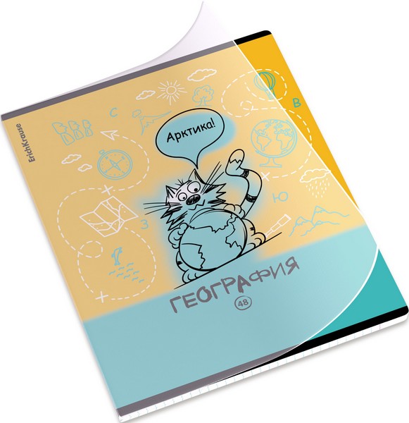 Тетрадь общая ученическая с пластиковой обложкой на скобе ErichKrause Котоформулы, География, 48 листов, клетка 048055254-62532