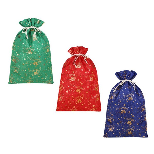 Мешок подарочный, полиэстер "Новогодние" 40x60 см, с золотым фолингом, 3 дизайна, СНОУ БУМ 795-005