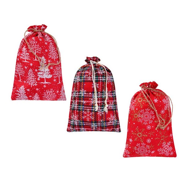 Мешок подарочный "Новогодние" полиэстер, 20x30 см, с узором, 3 дизайна, СНОУ БУМ 795-006