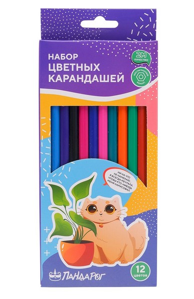 Карандаши 12цв., "Творческие котики" пластиковые, шестигранные, в картонной коробке, ПандаРог 15-3172