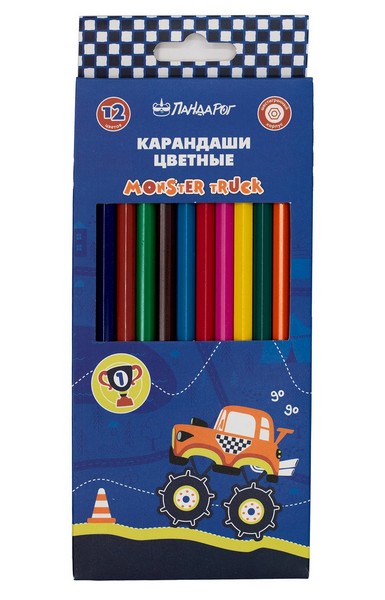 Карандаши 12цв., "Гонка" пластиковые, шестигранные, в картонной коробке, ПандаРог 15-5892