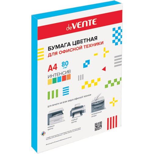 Бумага д/ксер. цветная "deVENTE. Intensive" фA4 100 л, 80 г/м, интенсив синий, в пластиковом пакете 2072217
