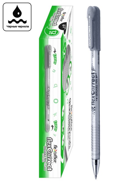 Ручка гелевая пиши-стирай Flexoffice 0.5 мм, черная (12/600) FO-GELE002 BLACK