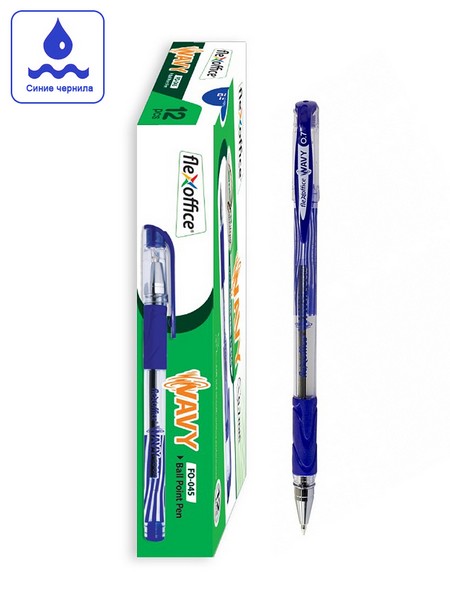 Ручка шариковая Flexoffice Wavy, 0.7 мм, синяя  с резиновым грипом FO-045 BLUE