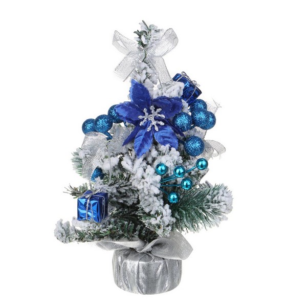 Елка декоративная, пластик, полиэстер, 20 см, серебряно-голубой декор, СНОУ БУМ 021-235