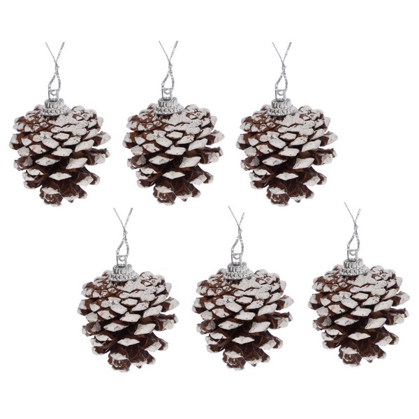 Набор шишек декоративных 6 шт, 4,5 см, цвет натуральный с белым окрашиванием, дерево, СНОУ БУМ 374-011