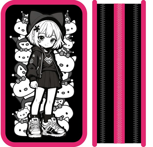 Пенал трехстворчатый большой тканевый торец 190/105 "GIRL AND KITTY", Пчелка (15) ПО-110