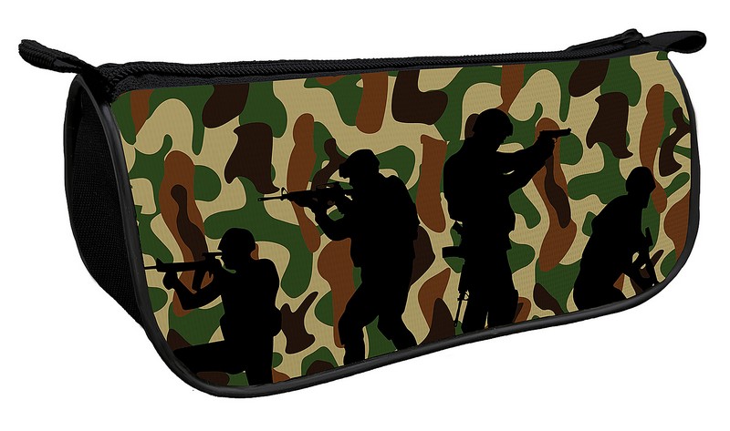 Пенал - косметичка объемный на молнии ПРЕМИУМ, печать на ткани 200*105*65 "MILITARY", Пчелка К-7
