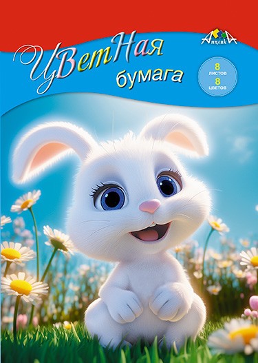 Набор цветной бумаги, фА4, 8цв., 8л., от 3+ "Зайка", Апплика С1279-22