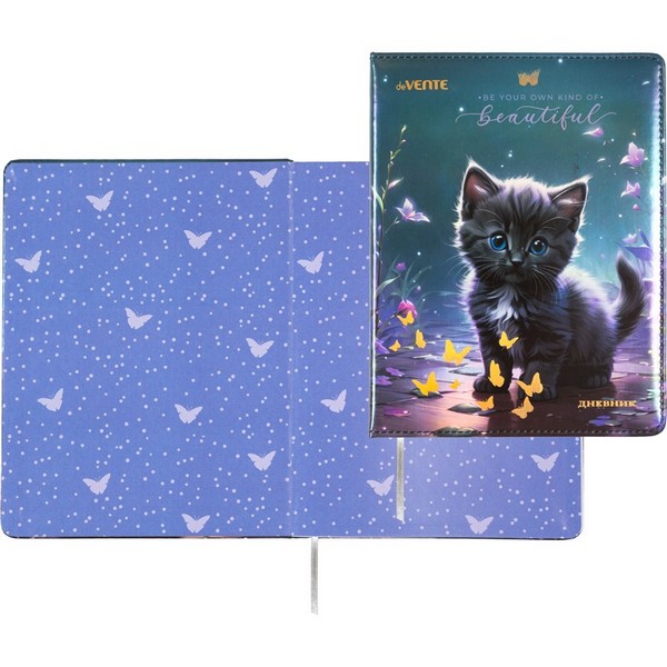 Дневник "deVENTE. Beautiful Cat" универсальный блок, 48 листов, белая бумага 80 г/м?, печать в 1 краску, твердая обложка из искусственной кожи с поролоном, цветная печать, тиснение фольгой, отстрочка, цветной форзац, 1 ляссе 2020539