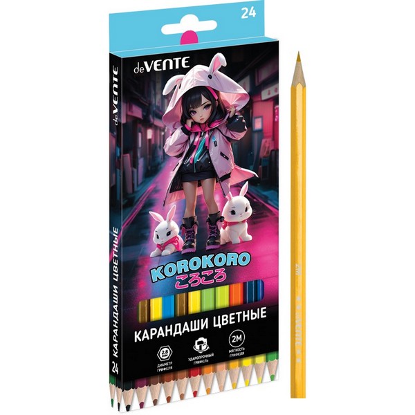 Карандаши 24цв., "deVENTE. Korokoro" 2М, диаметр грифеля 2,8 мм, шестигранные, в картонной коробке 5024534