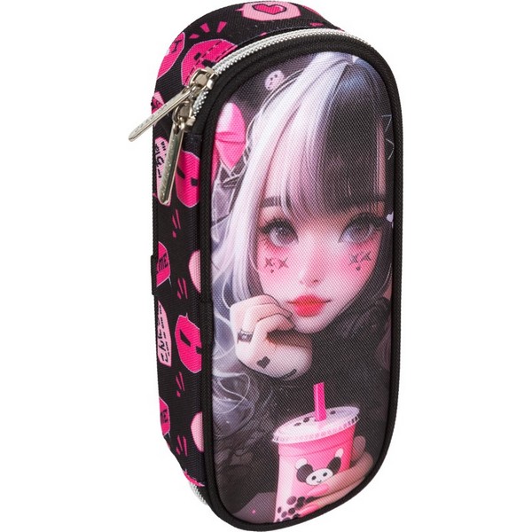 Пенал "deVENTE. I Love Anime" 21x8x5 см, овальный для 50 предметов, с внутренним органайзером-створкой, плотный износостойкий полиэстер с водоотталкивающей пропиткой, на молнии 7023516
