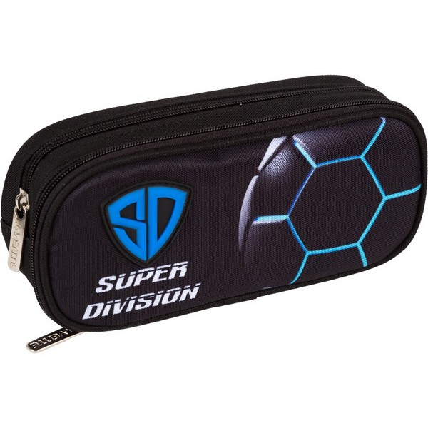 Пенал "deVENTE. Super Division" 22x9,5x7 см, овальный для 60 предметов, 2 отделения на молнии, одно с внутренним органайзером, плотный износостойкий полиэстер с водоотталкивающей пропиткой 7023533