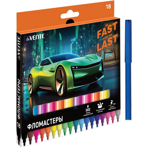 Фломастеры 18 цв. "deVENTE. Fast Or Last" с вентилируемым колпачком, в картонной коробке с подвесом 5082532
