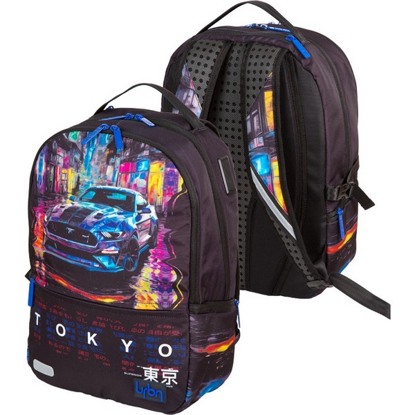 Рюкзак "deVENTE. Label. Tokyo Drift" подростковый 39x30x17 см (19 л) вес 750 г, эргономичная вентилируемая спинка и широкие вентилируемые S-образные регулируемые лямки, 2 отделения на молнии, уплотненные отделения для ноутбука до 15дюймов и книг, 1 передний карман на молнии 7032584
